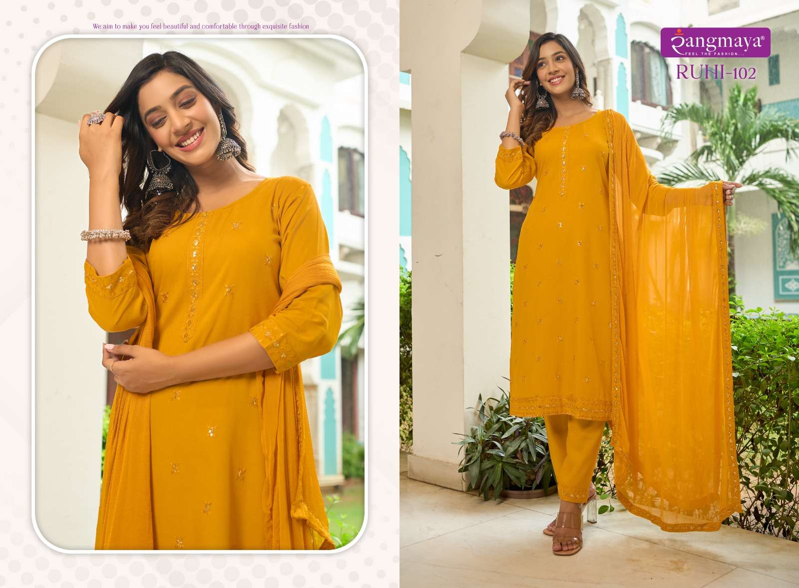 RUHI Rayon Kurti with Pant with duppata Wholesale catalog