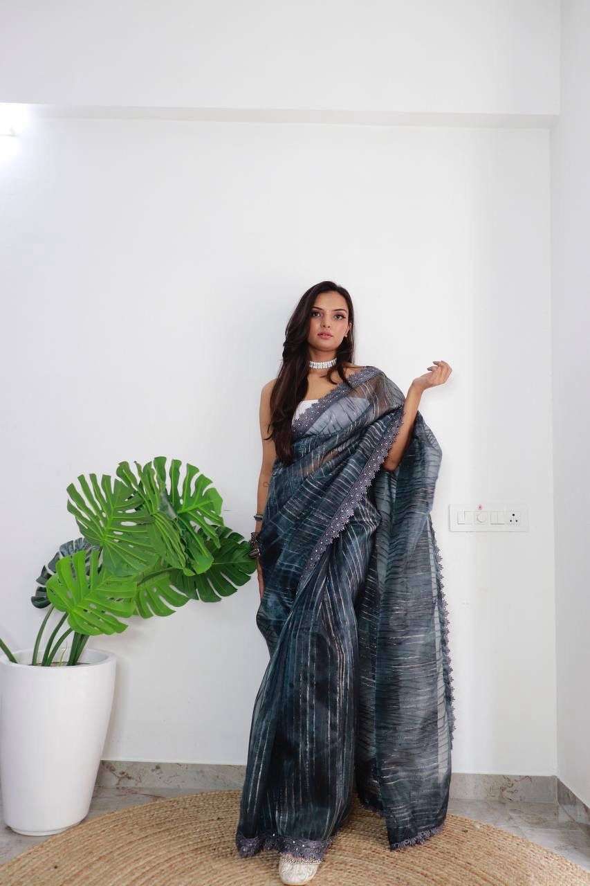 Saanvi Designer Organza Silk Sarees Wholesale catalog