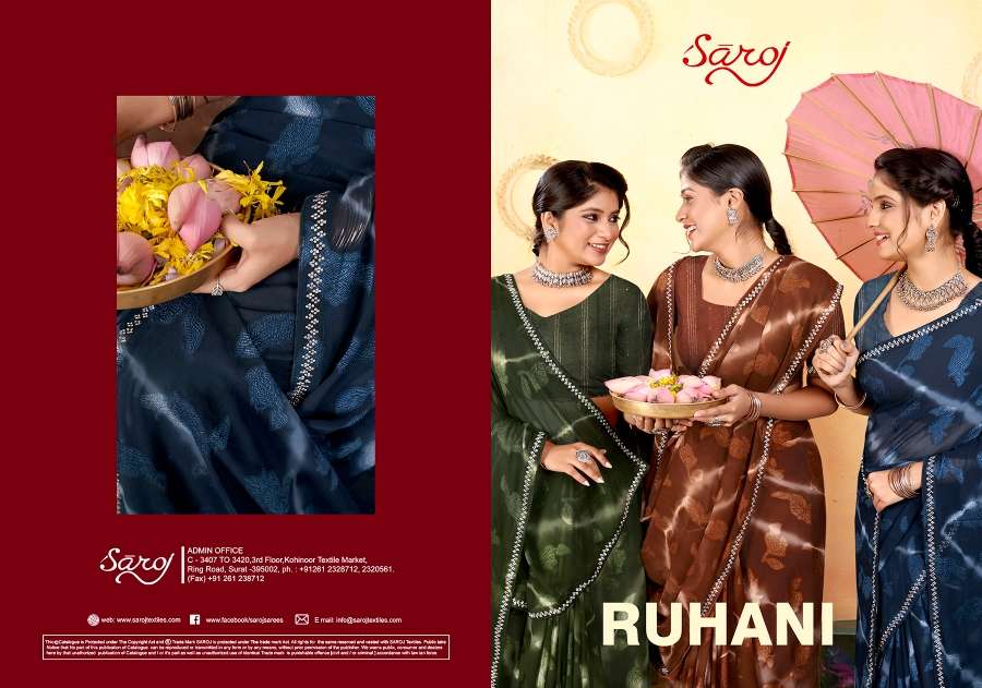 Saroj Ruhani Designer Fancy Fabric Saree Wholesale catalog