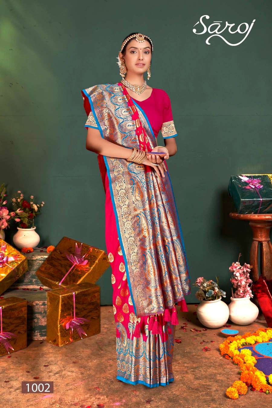 Saroj Sonpari Designer Silk Jacquard design Saree Wholesale catalog