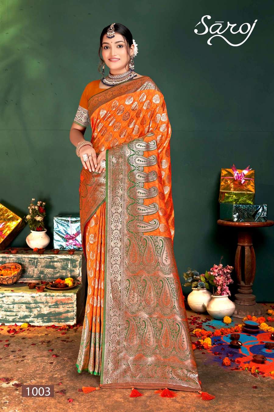 Saroj Sonpari Designer Silk Jacquard design Saree Wholesale catalog