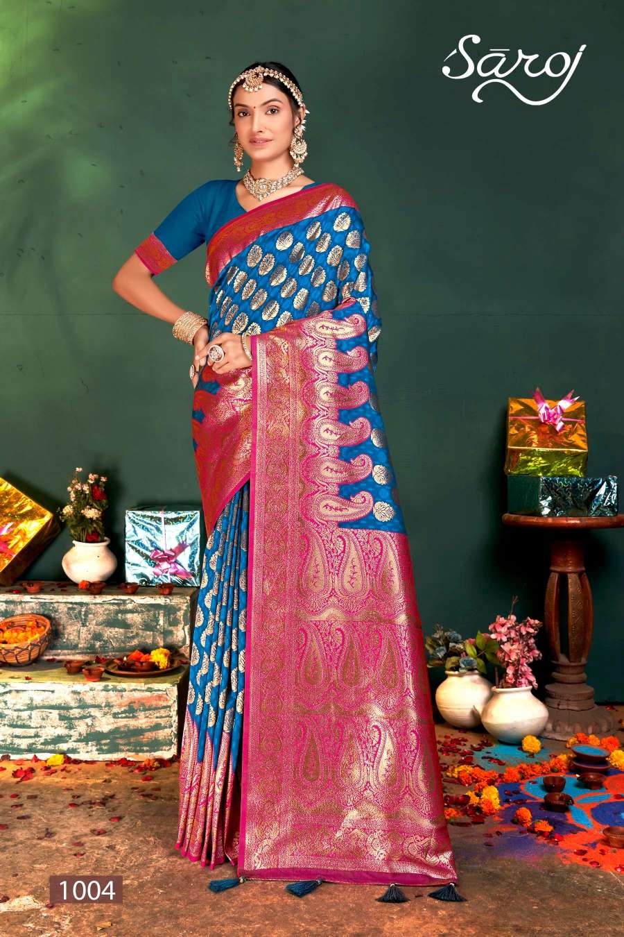 Saroj Sonpari Designer Silk Jacquard design Saree Wholesale catalog