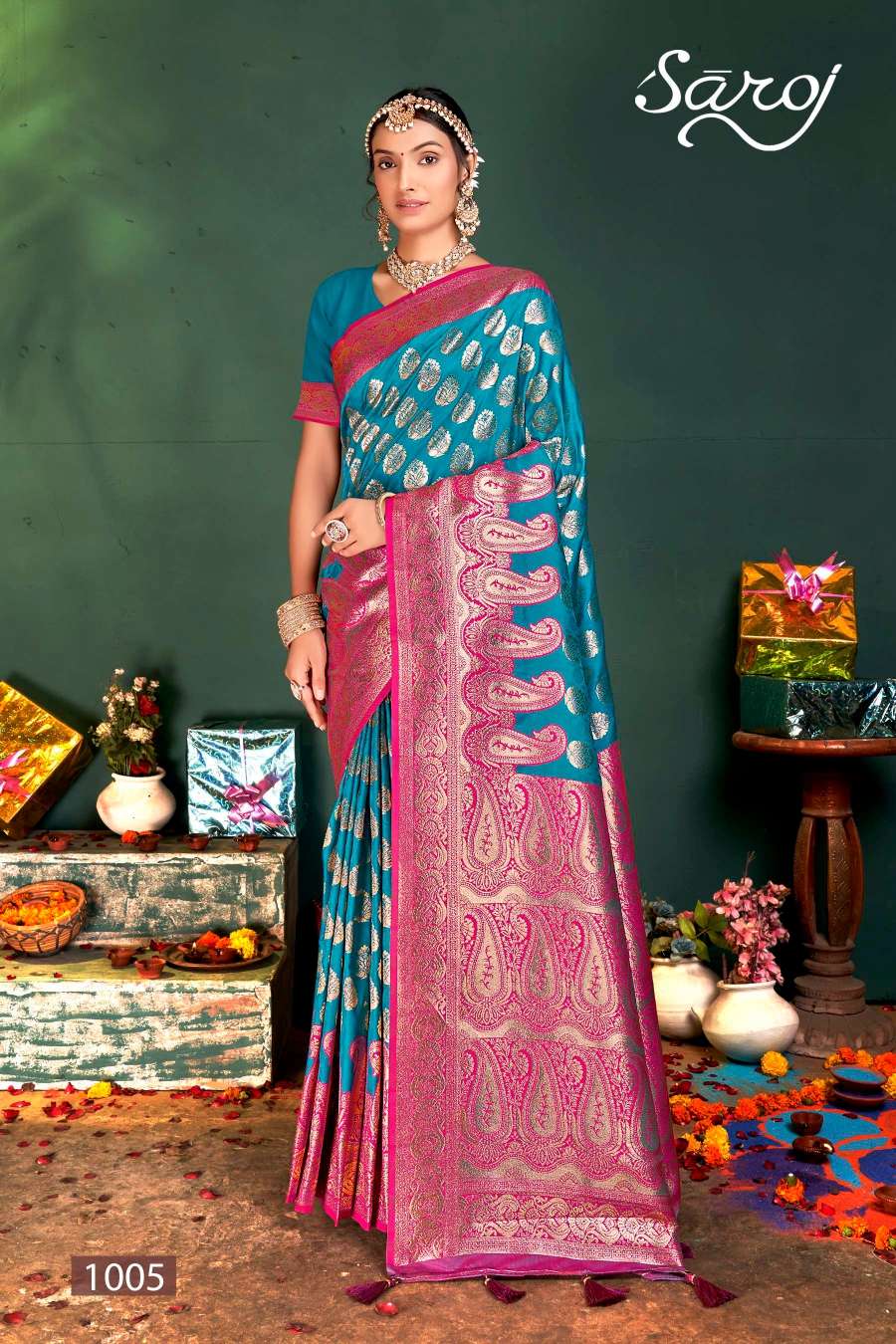 Saroj Sonpari Designer Silk Jacquard design Saree Wholesale catalog