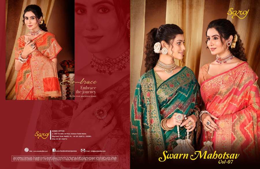 Saroj Swarn Mahotsav Vol -7 Designer Soft Organza Saree Wholesale catalog