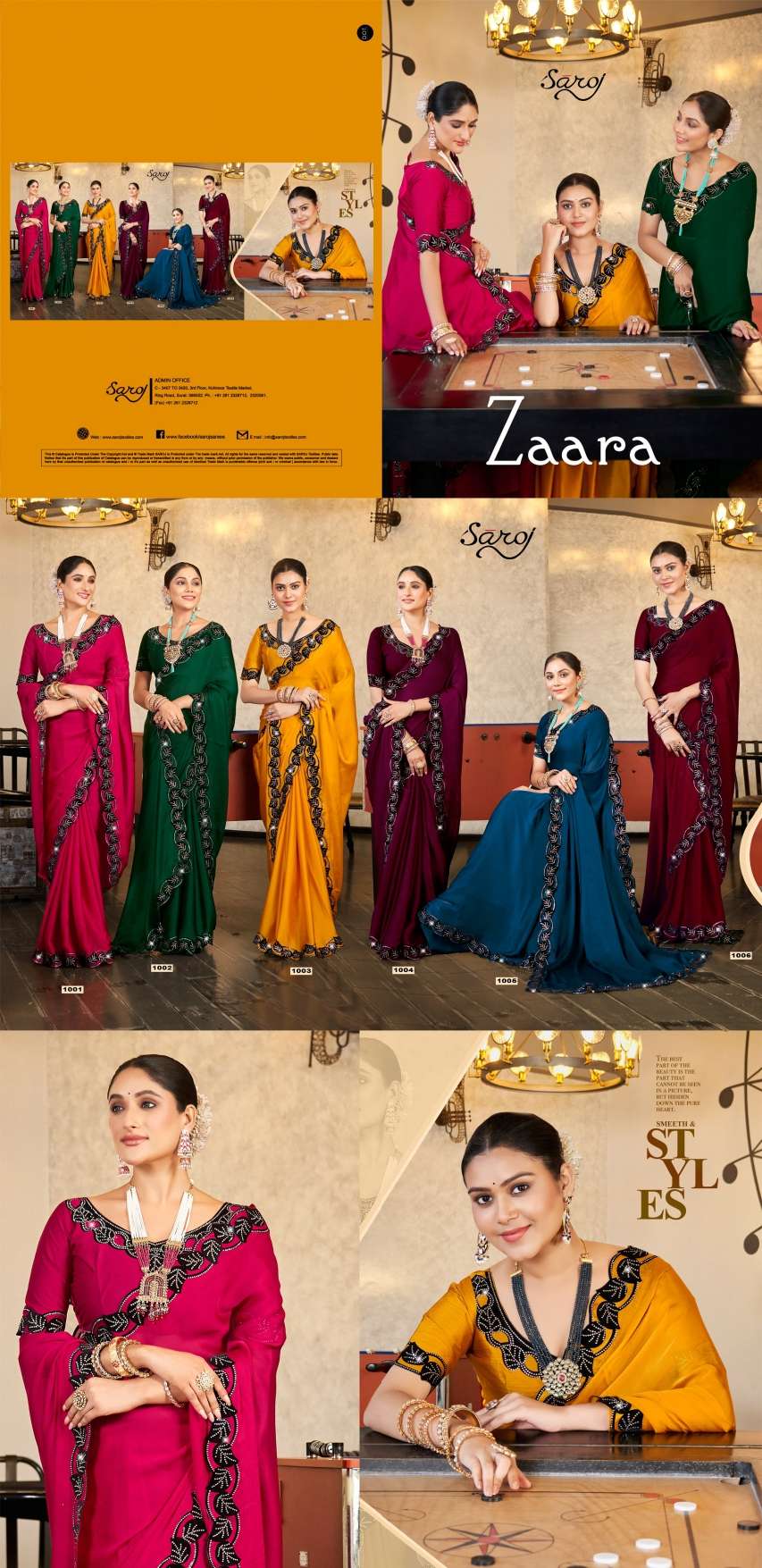 Saroj Zaara Designer Blooming Satin Chiffon Saree Wholesale catalog