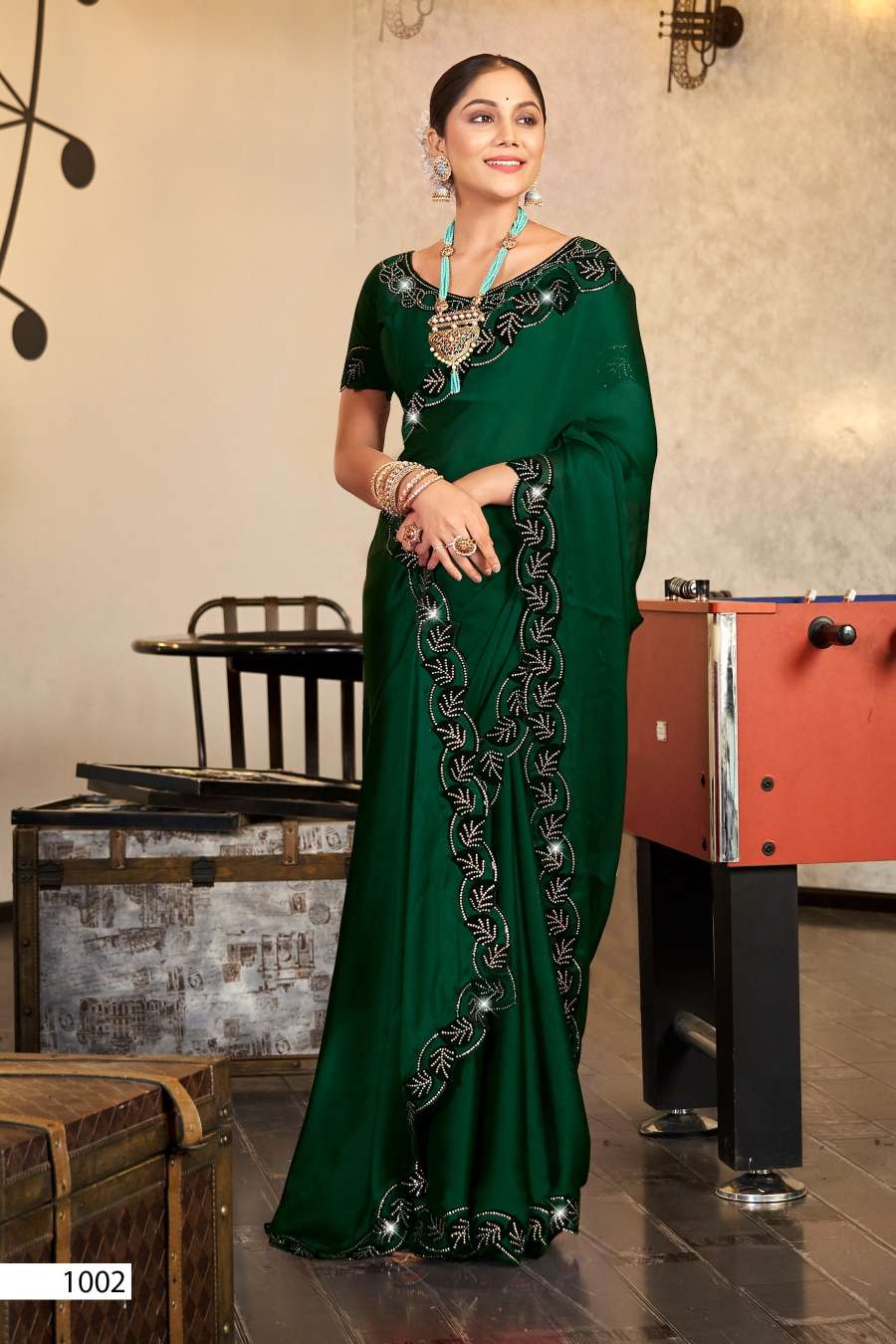 Saroj Zaara Designer Blooming Satin Chiffon Saree Wholesale catalog