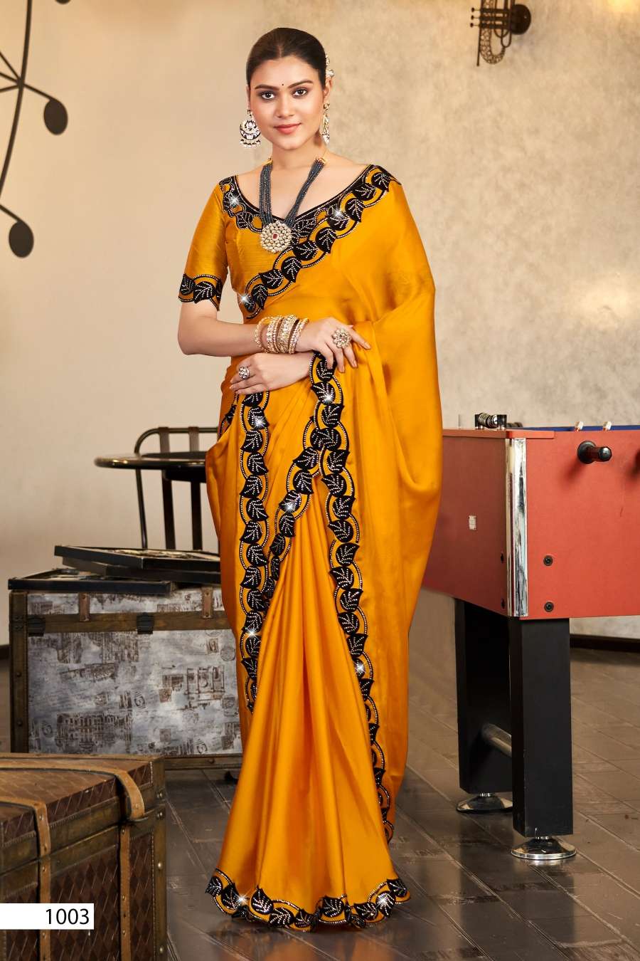 Saroj Zaara Designer Blooming Satin Chiffon Saree Wholesale catalog