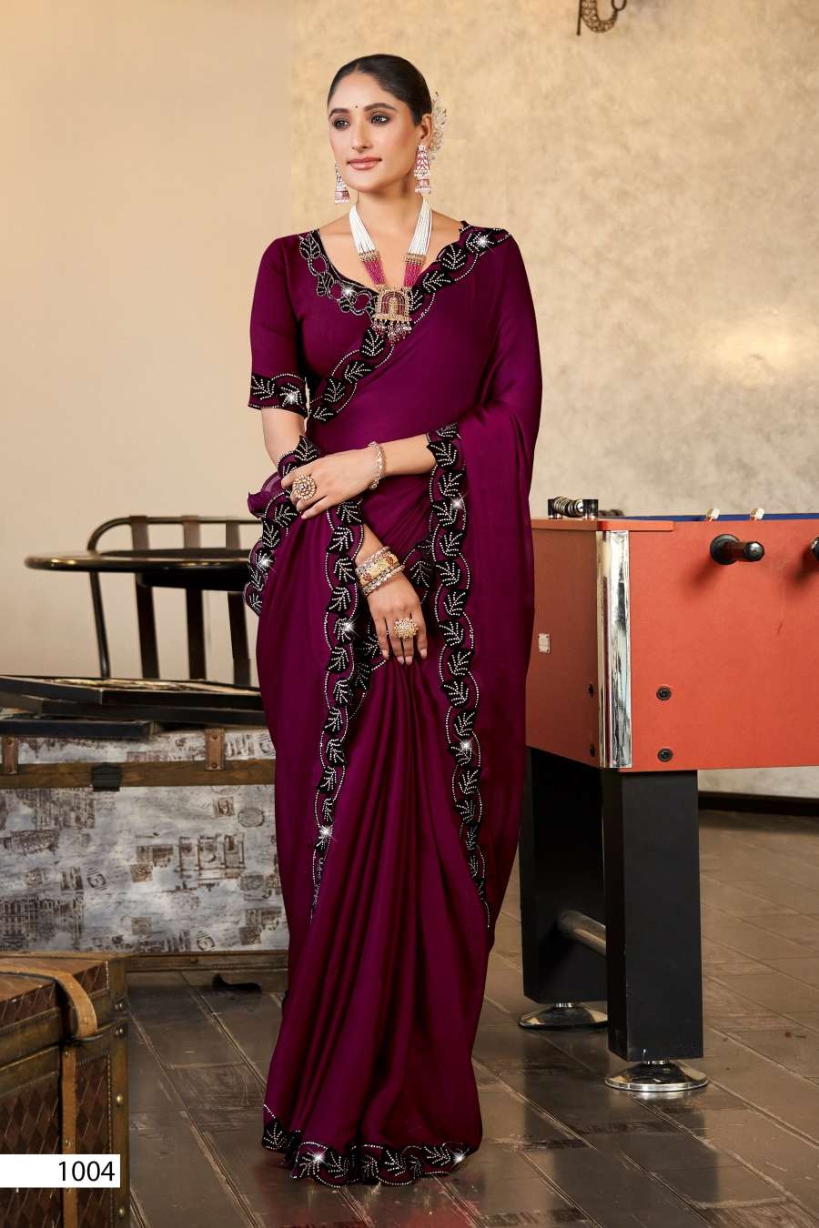 Saroj Zaara Designer Blooming Satin Chiffon Saree Wholesale catalog