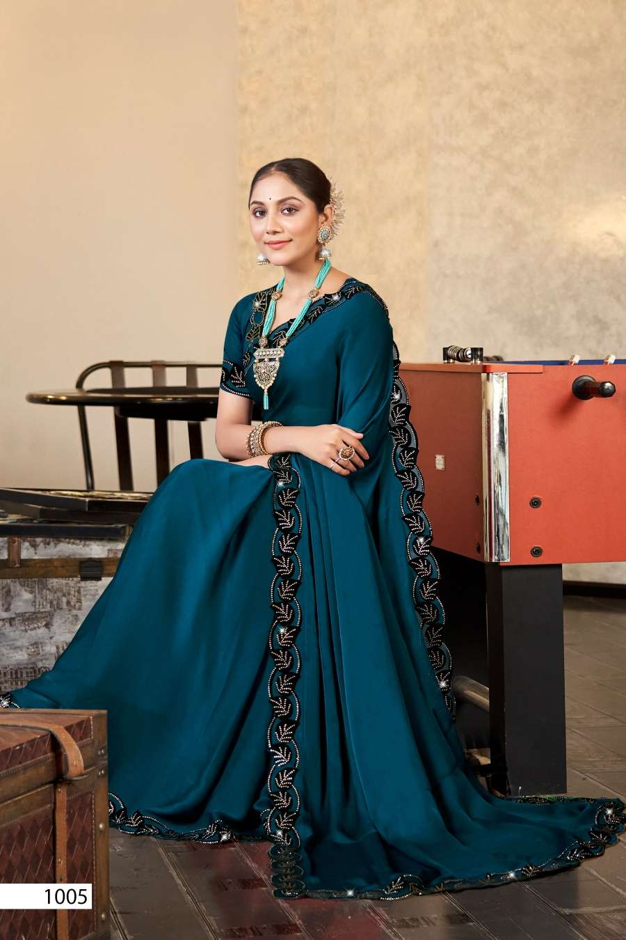 Saroj Zaara Designer Blooming Satin Chiffon Saree Wholesale catalog
