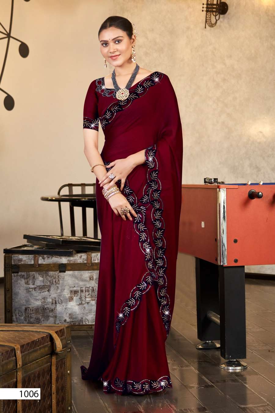 Saroj Zaara Designer Blooming Satin Chiffon Saree Wholesale catalog