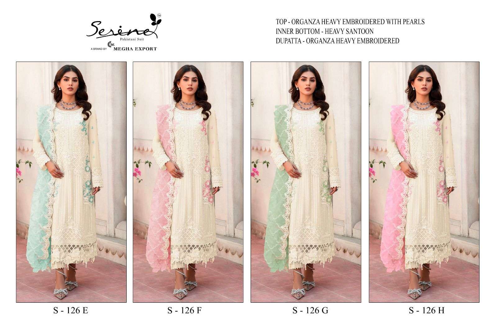 Serine F 126 E To H Pakistani Organza salwar Kameez Wholesale catalog