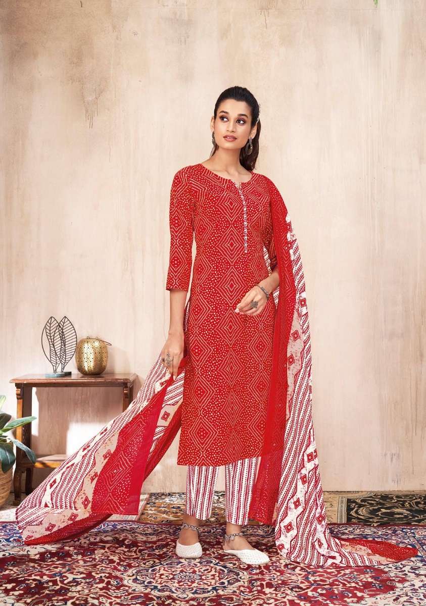 Suryajyoti Bandhani Lehriya Vol-4 -Kurti Pant With Dupatta -Wholesale Catalog