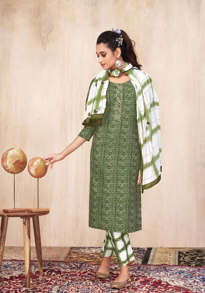 Suryajyoti Bandhani Lehriya Vol-4 -Kurti Pant With Dupatta -Wholesale Catalog