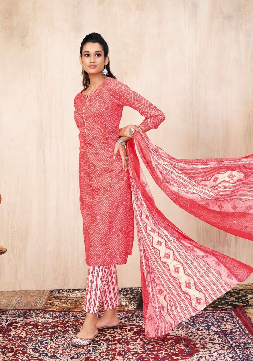 Suryajyoti Bandhani Lehriya Vol-4 -Kurti Pant With Dupatta -Wholesale Catalog