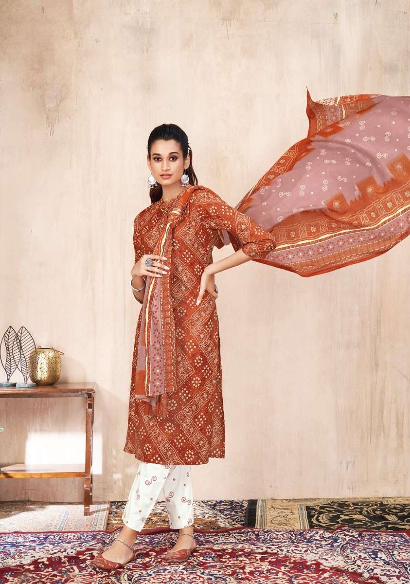 Suryajyoti Bandhani Lehriya Vol-4 -Kurti Pant With Dupatta -Wholesale Catalog