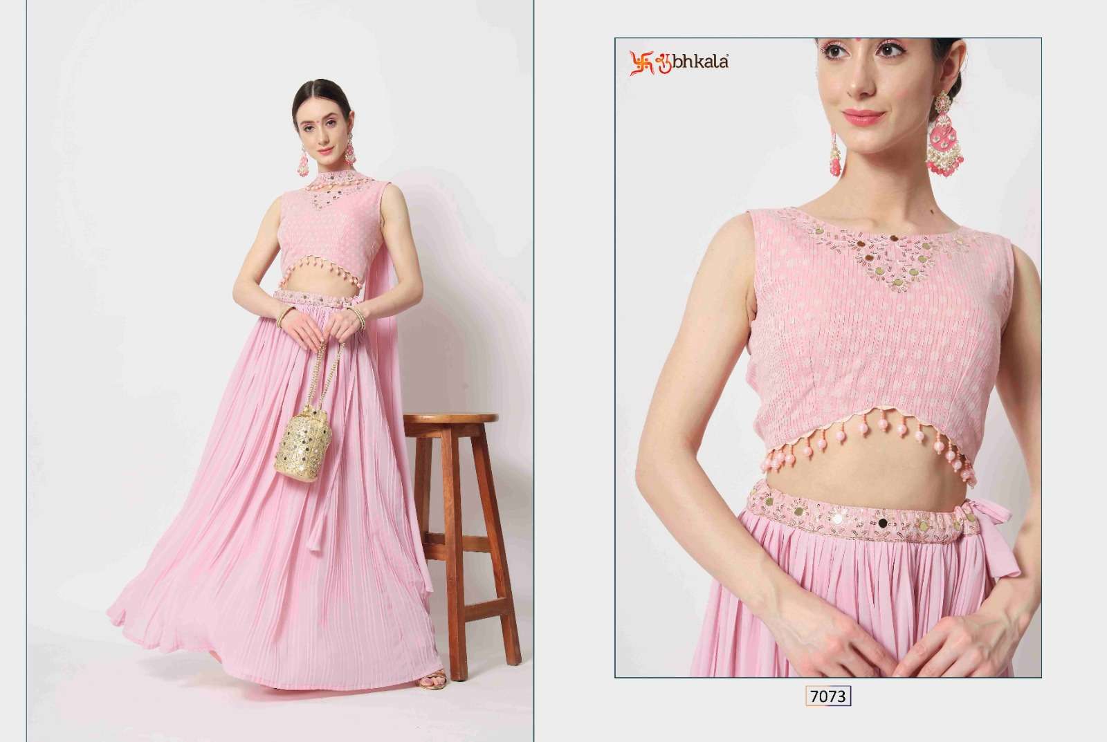 VOL. 7073 Bridal Thread Embroidered Semi Stitched Lehenga Choli Wholesale catalog