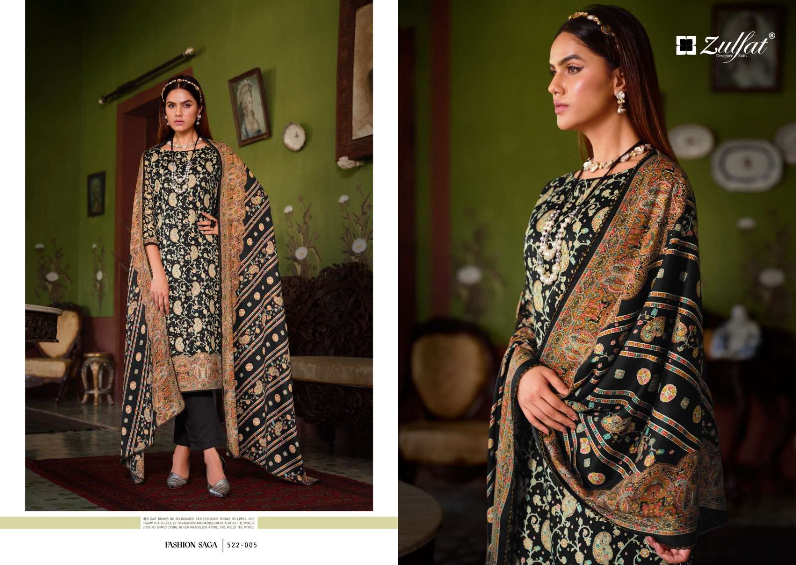 Zulfat Raabia Wool Pashmina Dress Material Wholesale catalog