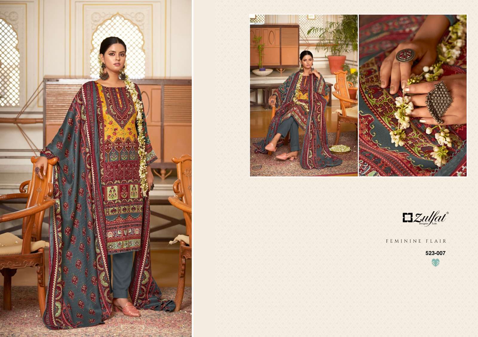 Zulfat Wahida Wool Pashmina Dress Material Wholesale catalog