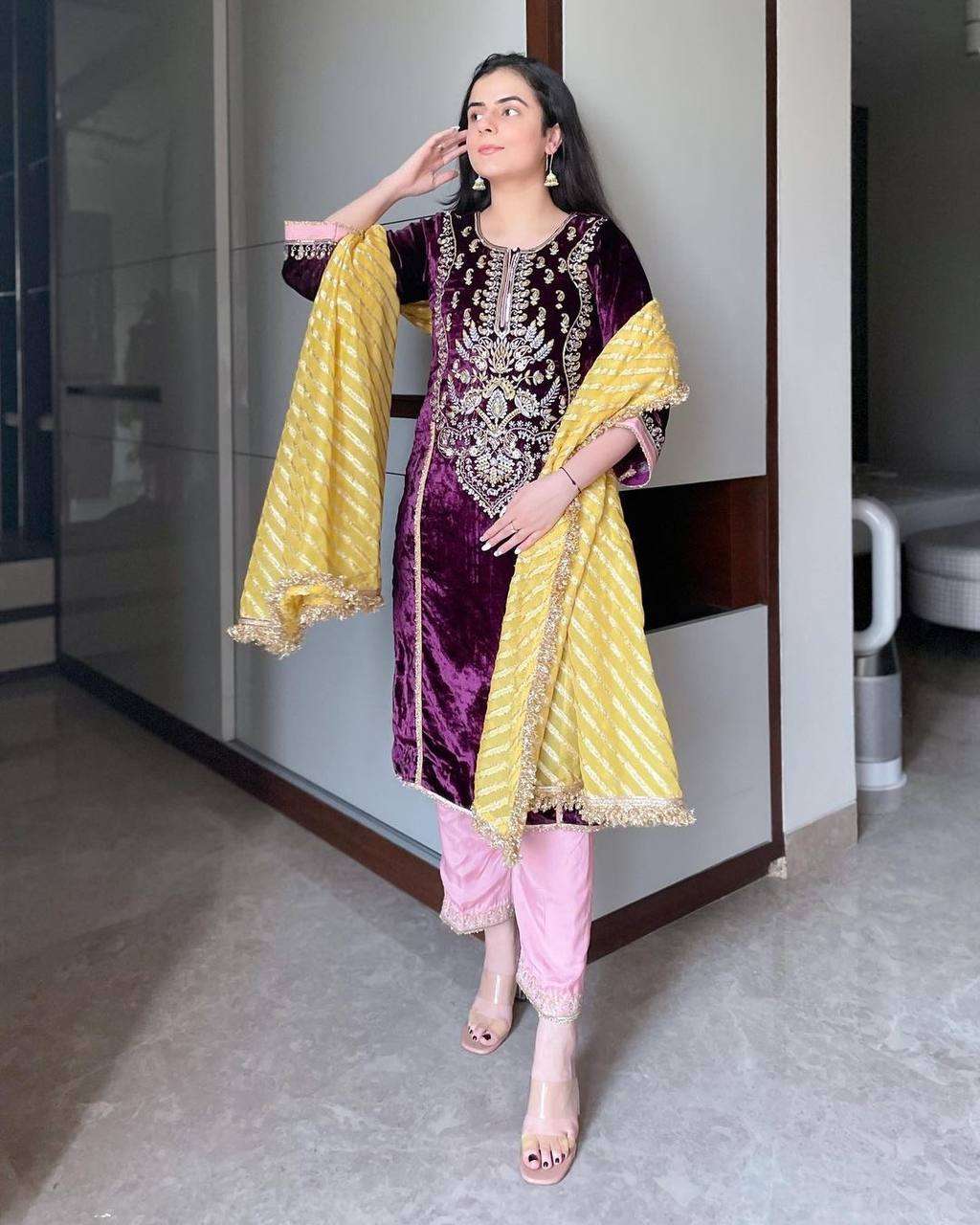 1133 Heavy Velvet Zari Embroidery Work Salwar Suits Wholesale catalog