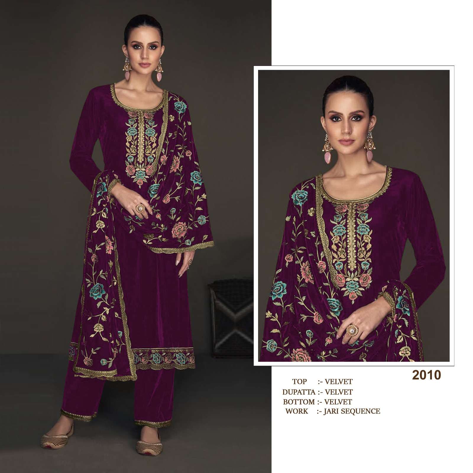 2010 Pure Viscose Velvet Embroidered Salawar Kameez Wholesale catalog