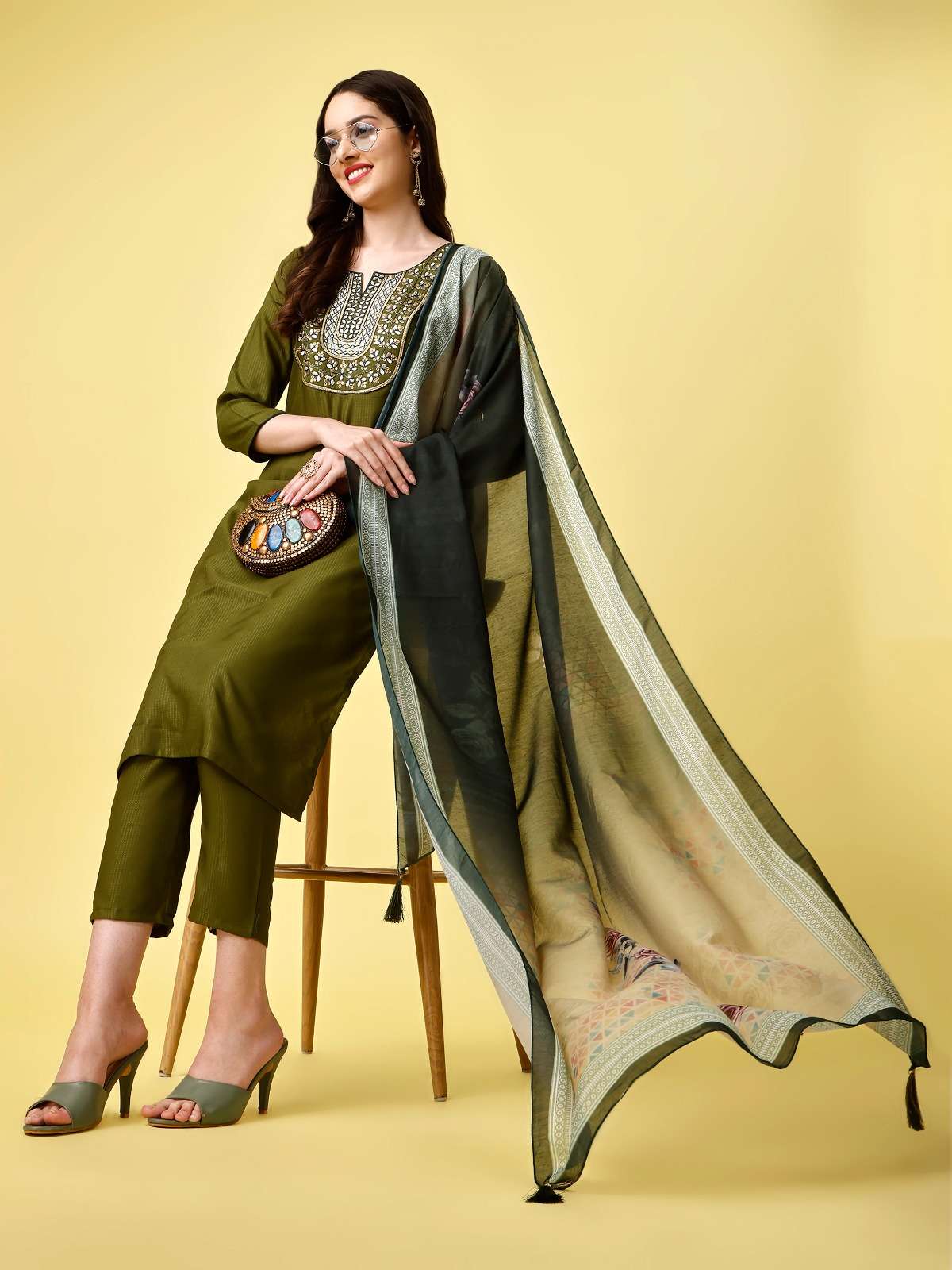 336 Green Viscose Rayon Blend Kurti Bottom With Dupatta Wholesale catalog