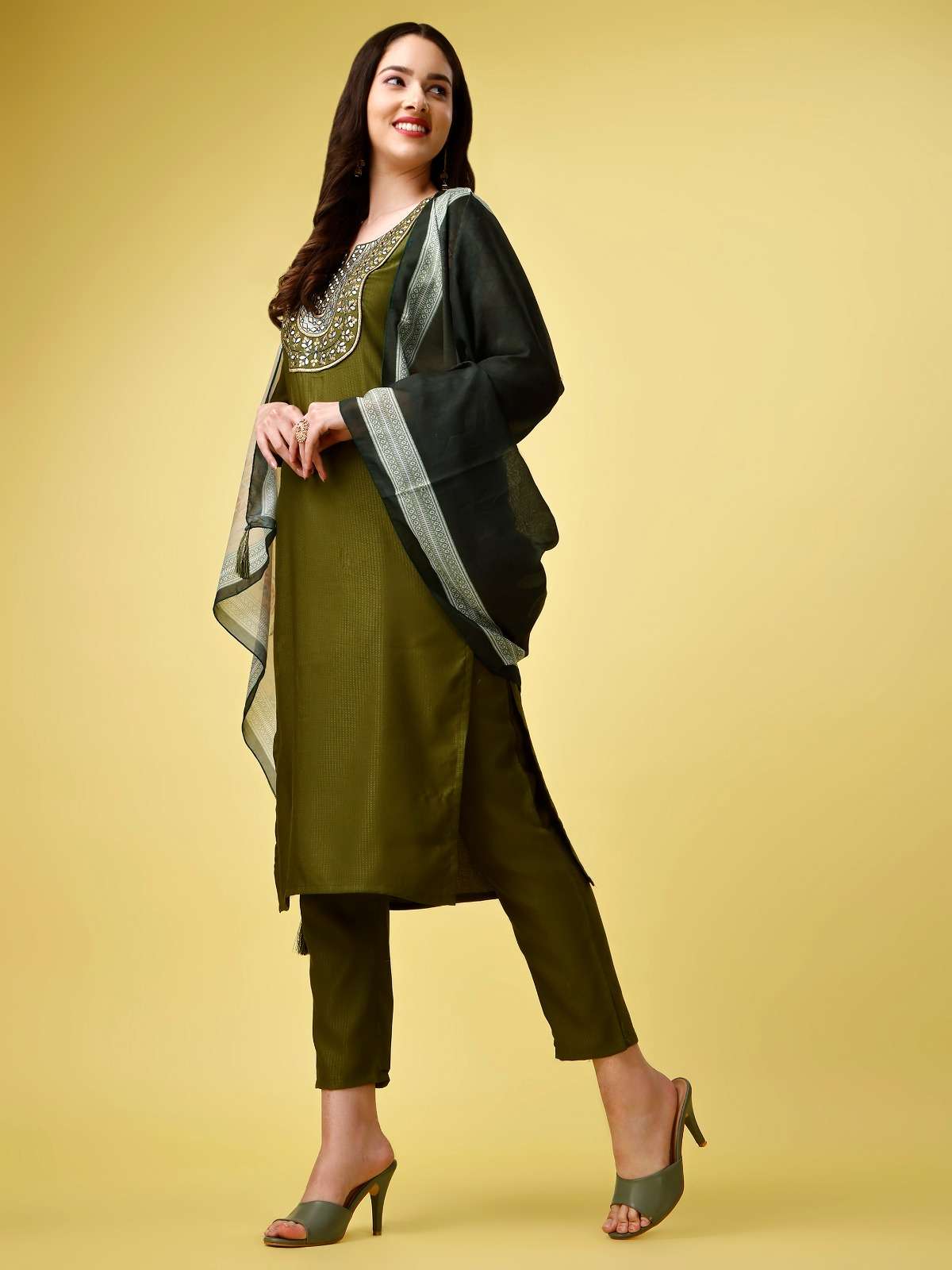 336 Green Viscose Rayon Blend Kurti Bottom With Dupatta Wholesale catalog