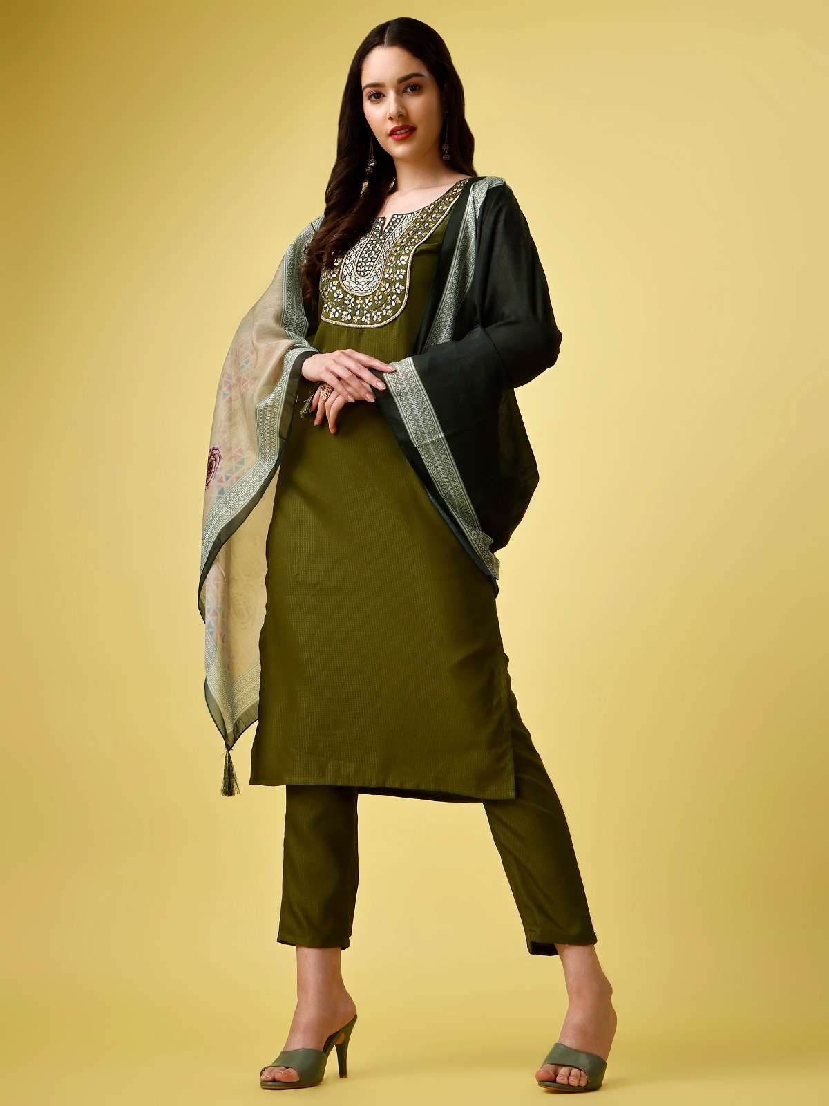 336 Green Viscose Rayon Blend Kurti Bottom With Dupatta Wholesale catalog