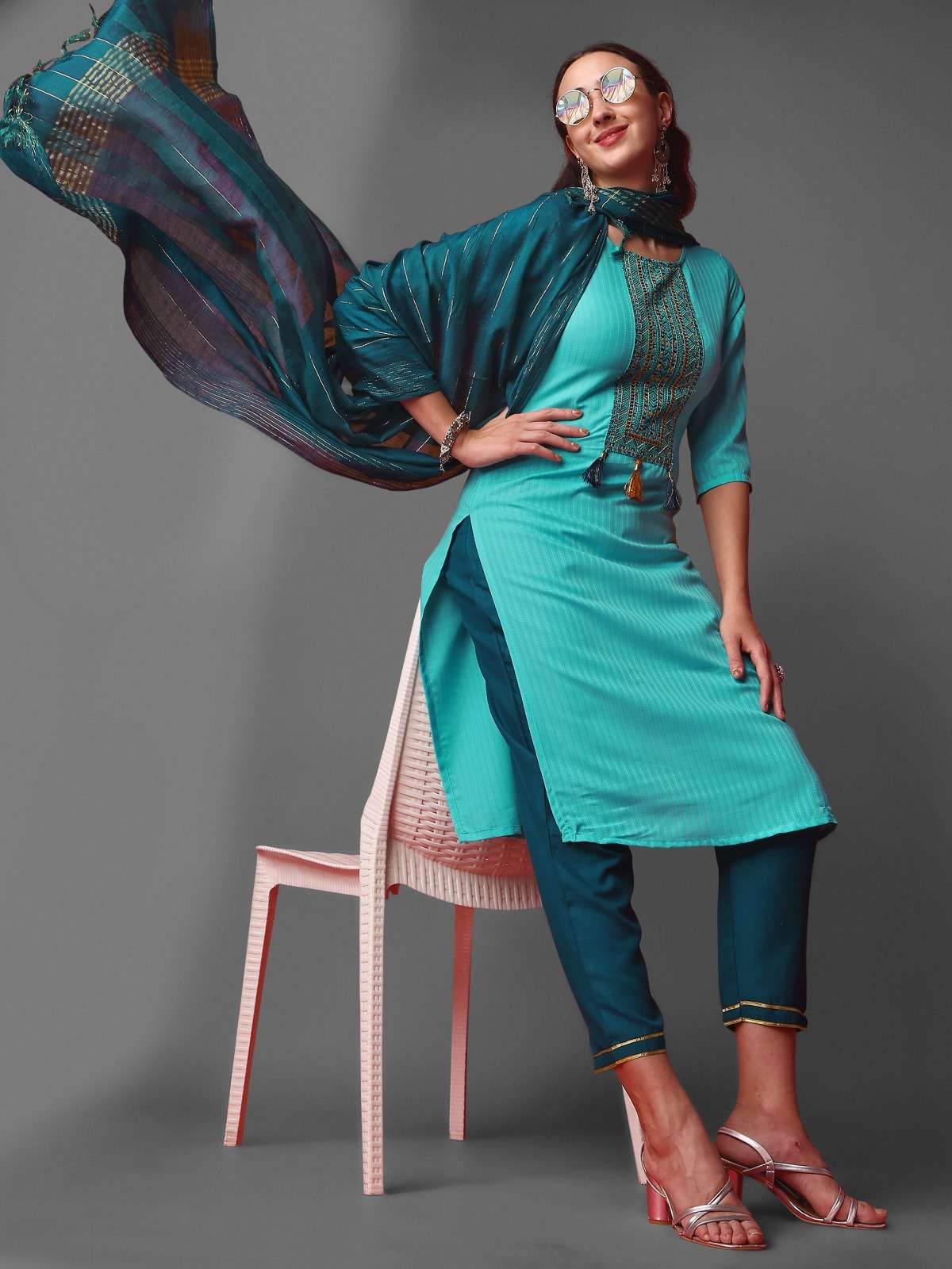 339 Sky Blue Viscose Rayon Blend Kurti Wholesale catalog