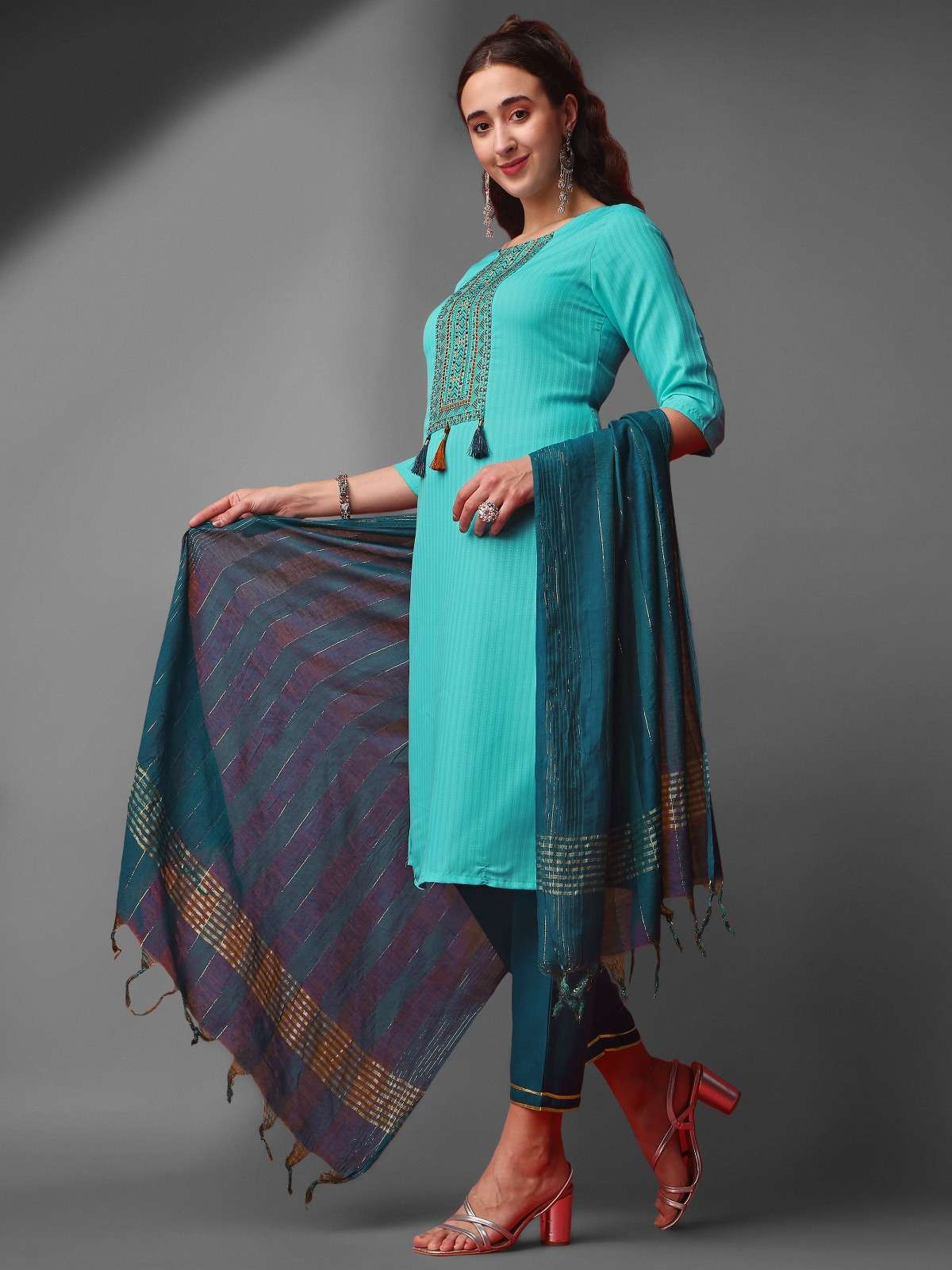 339 Sky Blue Viscose Rayon Blend Kurti Wholesale catalog