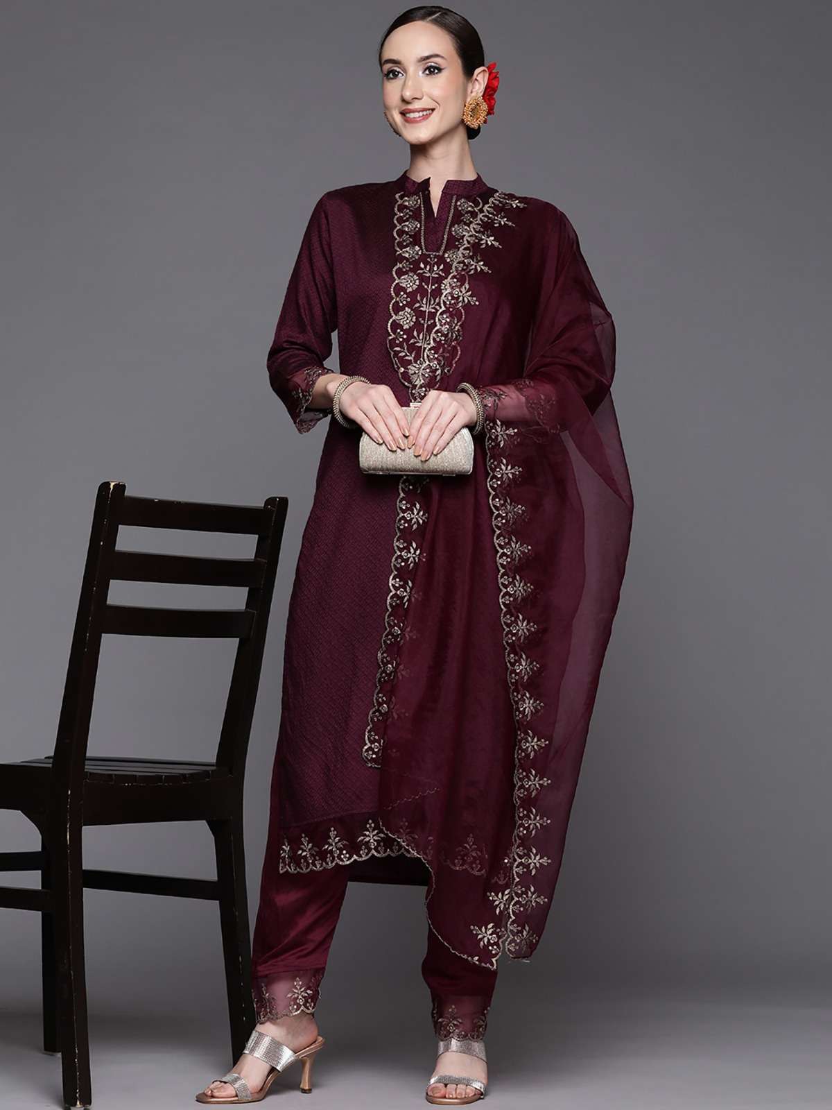 356 Wine Viscose Rayon Kurti With Bottom Dupatta Wholesale catalog