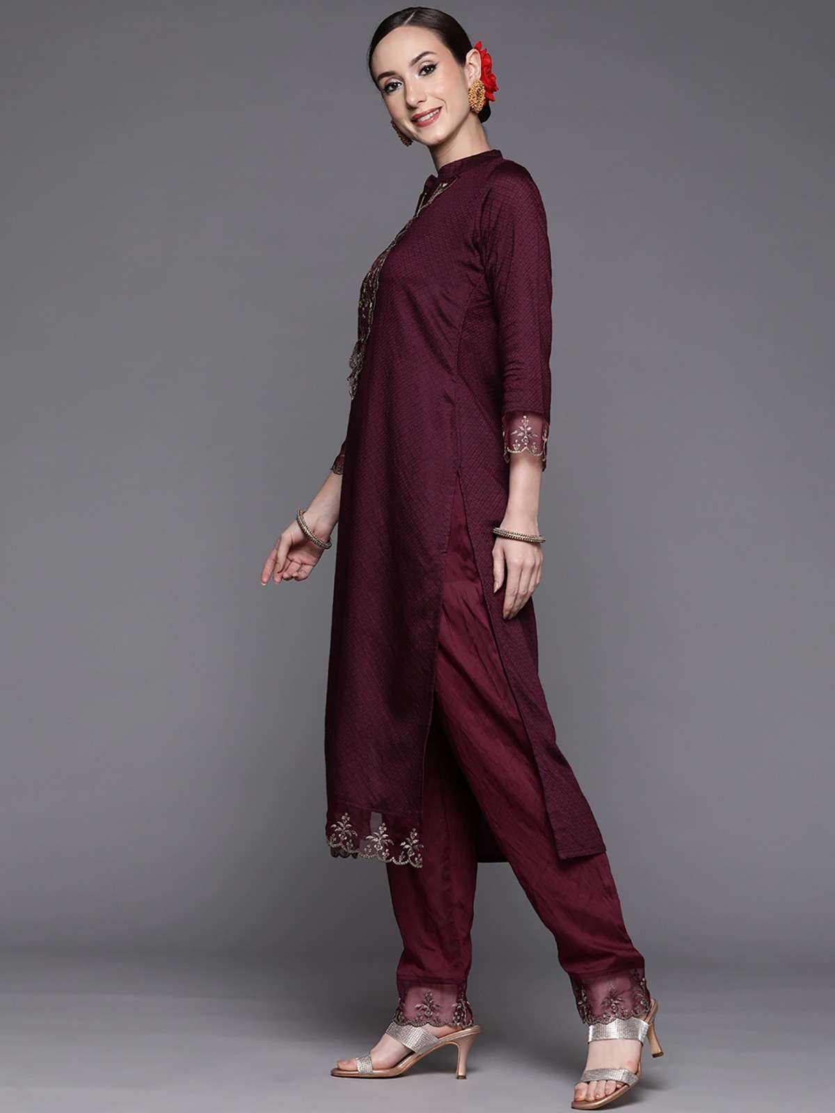 356 Wine Viscose Rayon Kurti With Bottom Dupatta Wholesale catalog