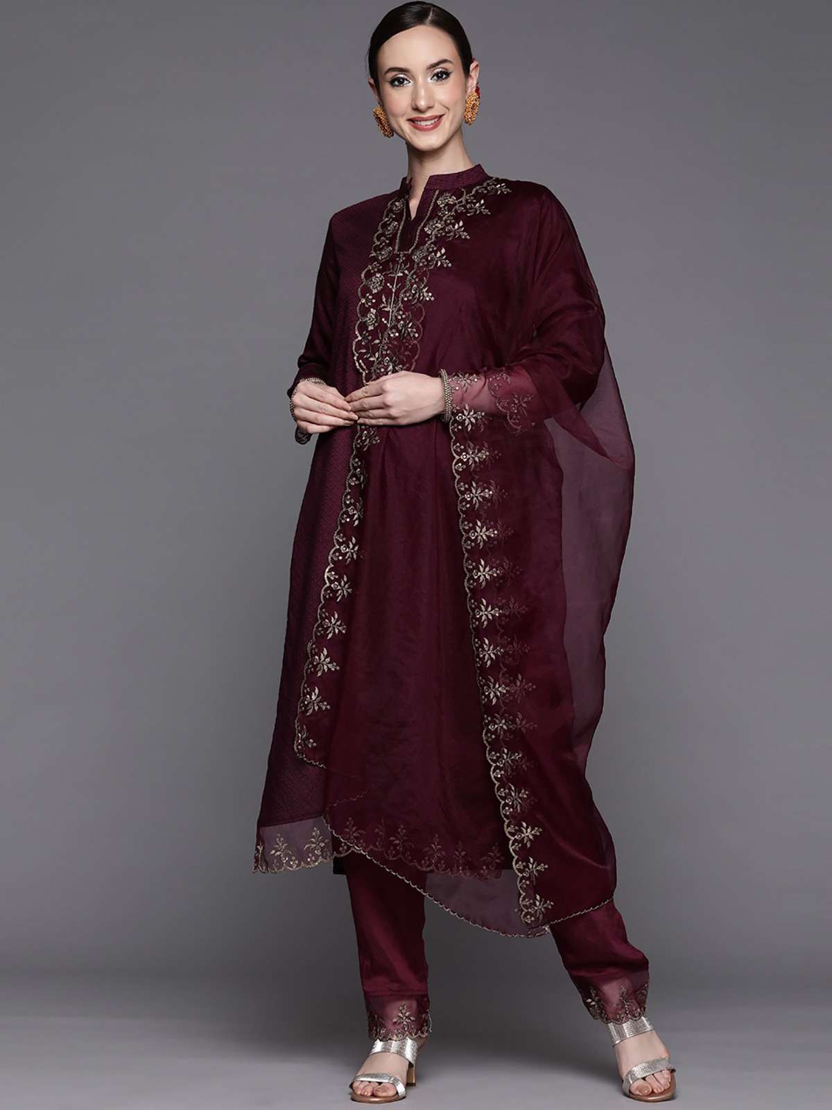 356 Wine Viscose Rayon Kurti With Bottom Dupatta Wholesale catalog