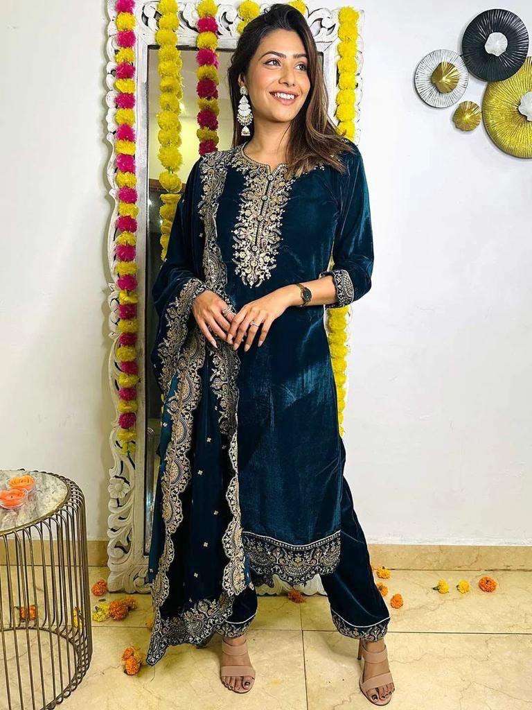 918 Heavy Velvet Embroidery Salwar Kameez Wholesale catalog