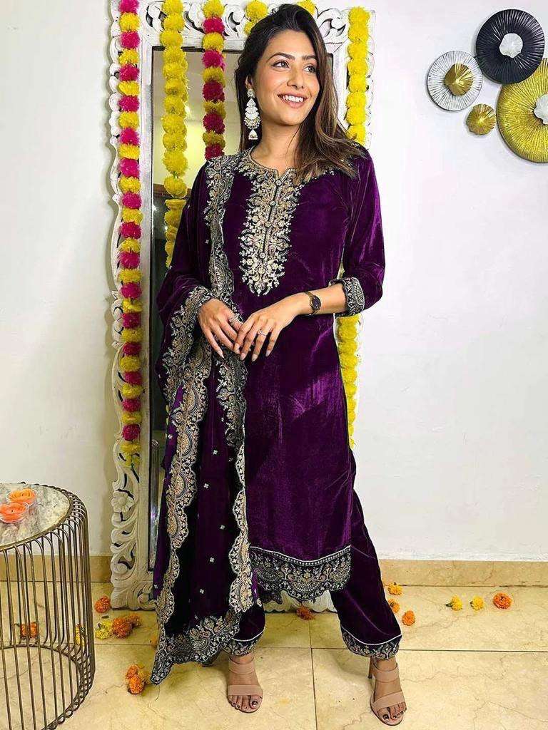 918 Heavy Velvet Embroidery Salwar Kameez Wholesale catalog
