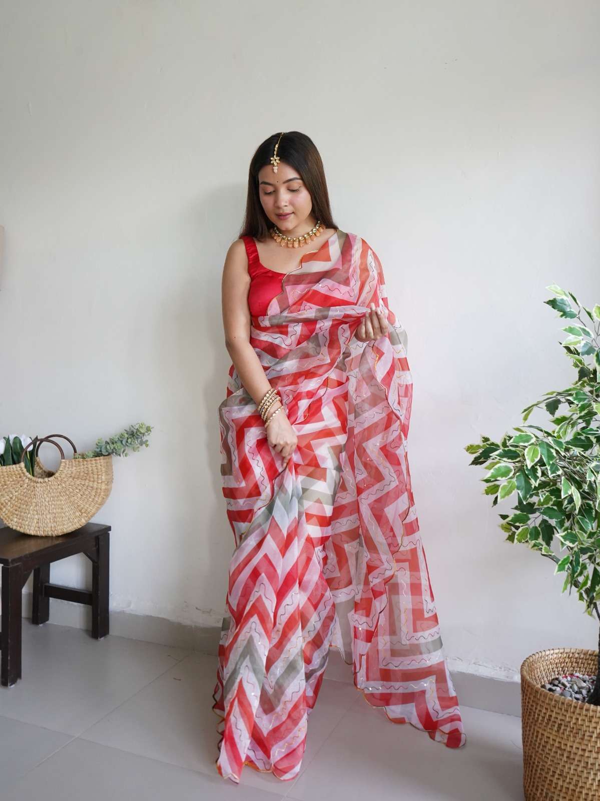 Aari Leheriya Casual Wear Organza Saree Wholesale catalog