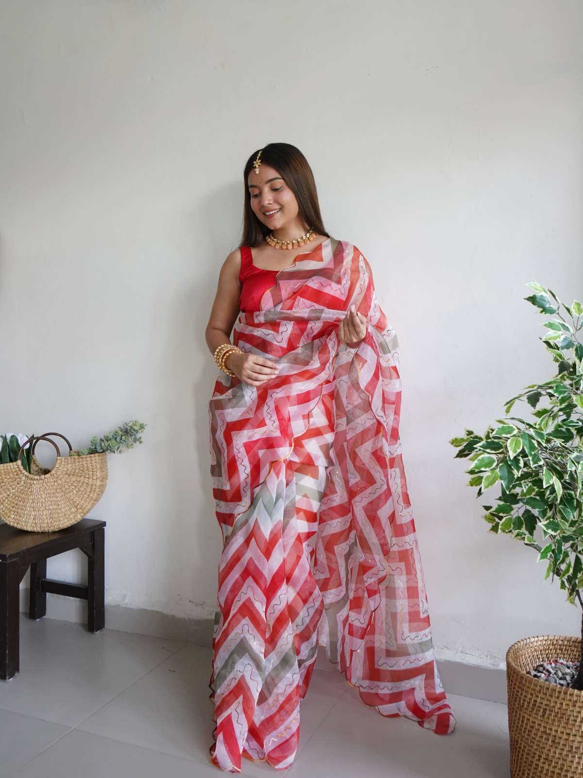 Aari Leheriya Casual Wear Organza Saree Wholesale catalog