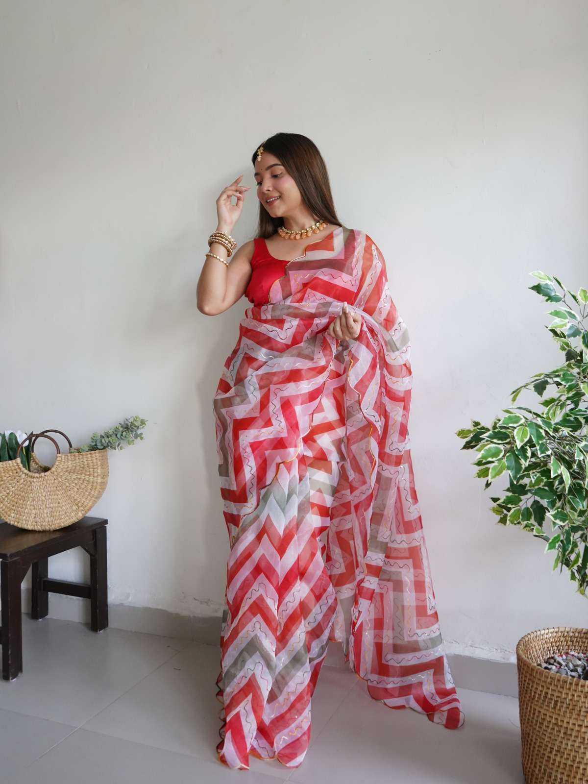 Aari Leheriya Casual Wear Organza Saree Wholesale catalog