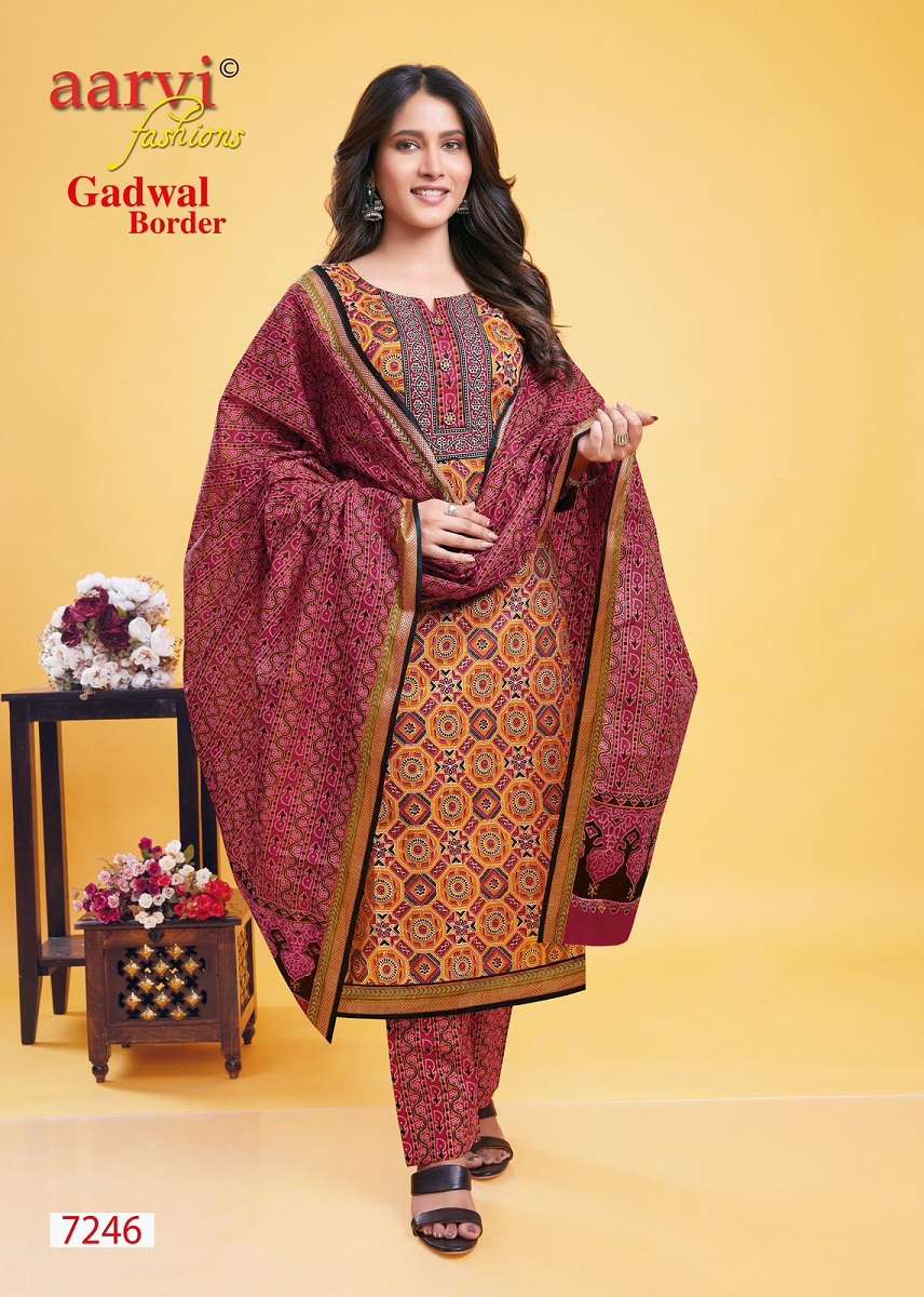Aarvi Gadhwal Border Vol-9 -Kurti Pant With Dupatta -Wholesale Catalog