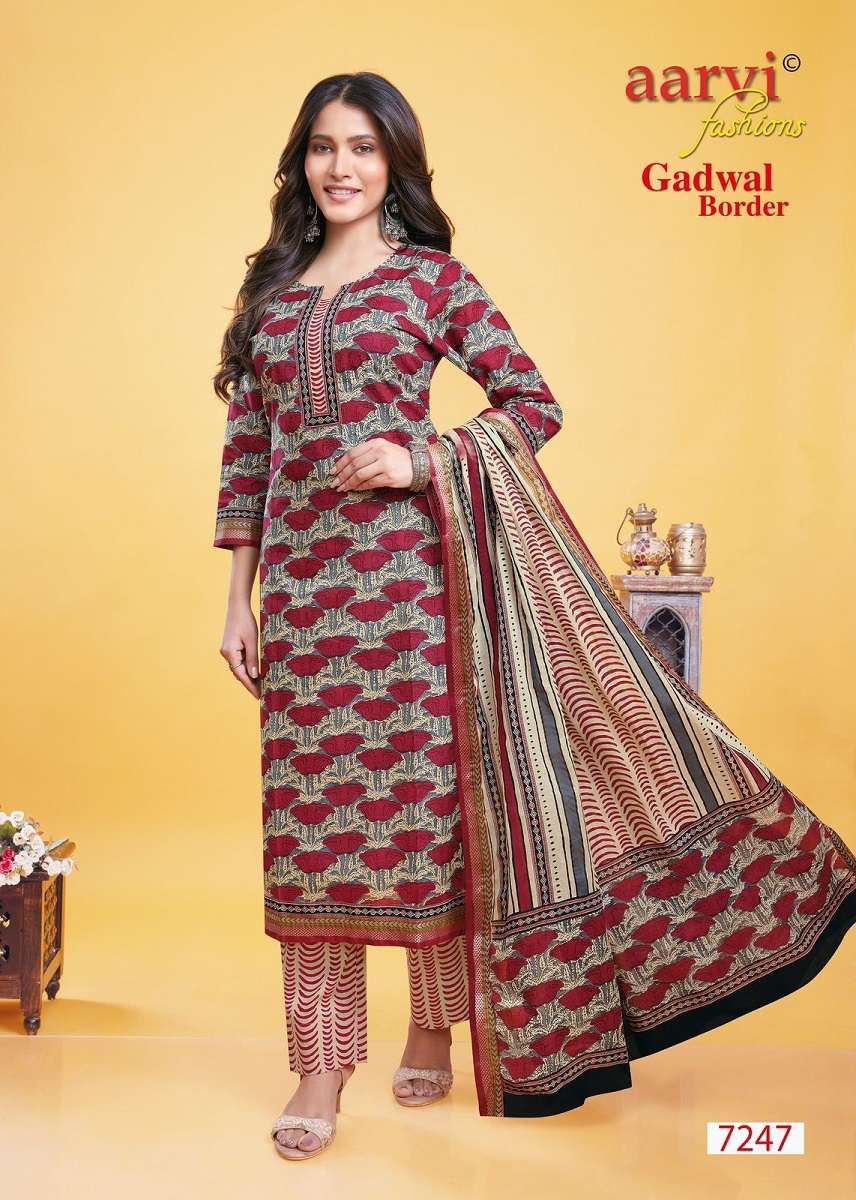 Aarvi Gadhwal Border Vol-9 -Kurti Pant With Dupatta -Wholesale Catalog