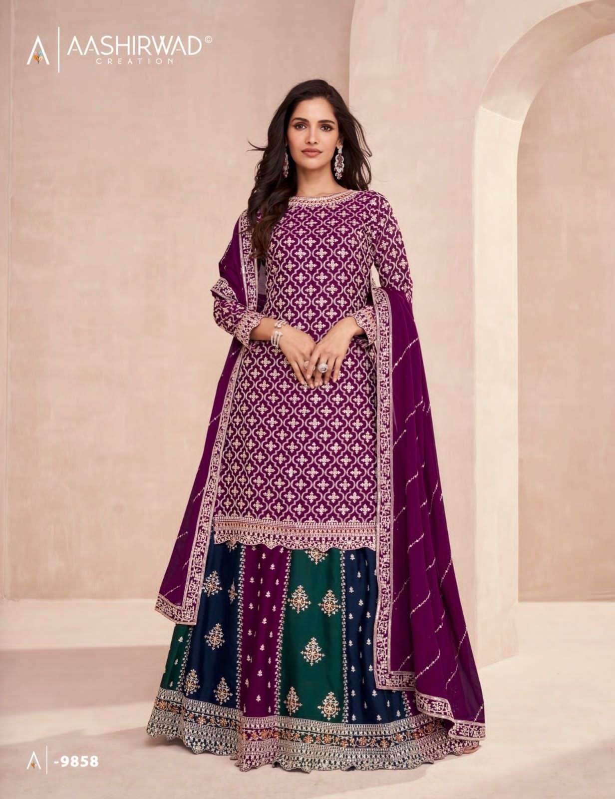 Aashirwad Gulkand Colors Chinnon Silk Salwar Kameez Wholesale catalog