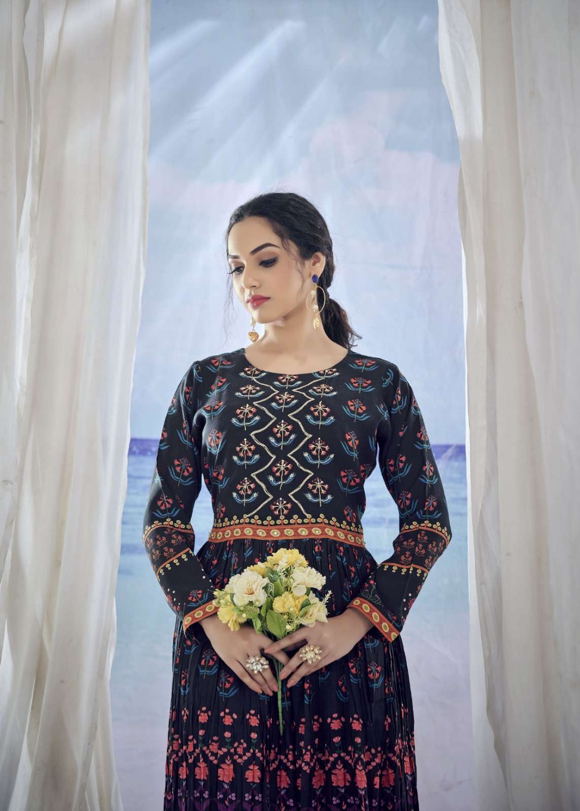 Amoha Trendz Kig Pure Viscose Muslin Long Kurti Gowns Wholesale catalog