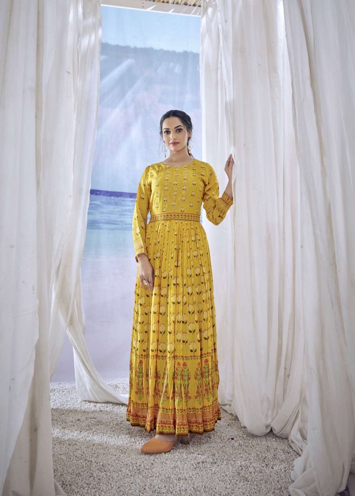 Amoha Trendz Kig Pure Viscose Muslin Long Kurti Gowns Wholesale catalog