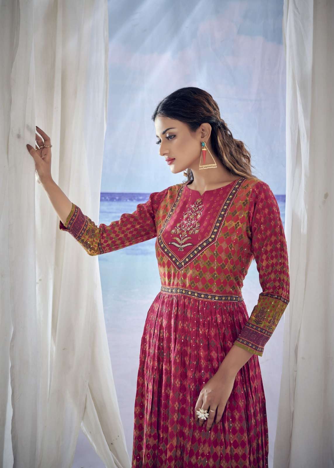 Amoha Trendz Kig Pure Viscose Muslin Long Kurti Gowns Wholesale catalog