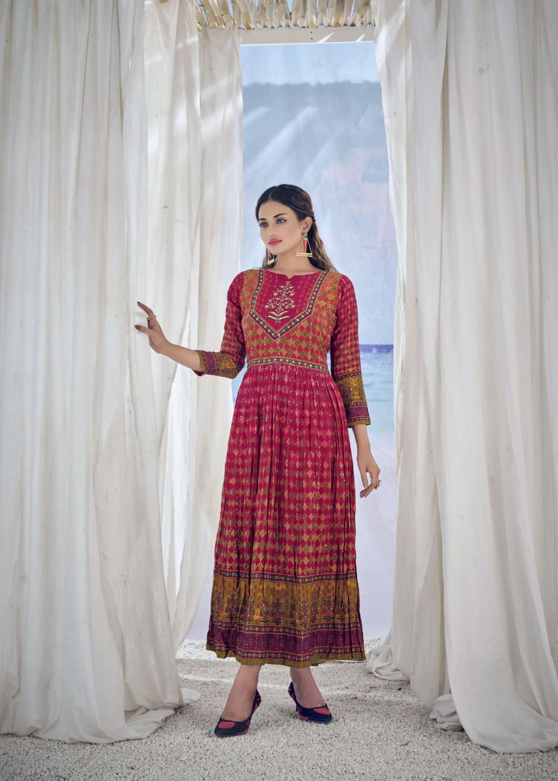 Amoha Trendz Kig Pure Viscose Muslin Long Kurti Gowns Wholesale catalog