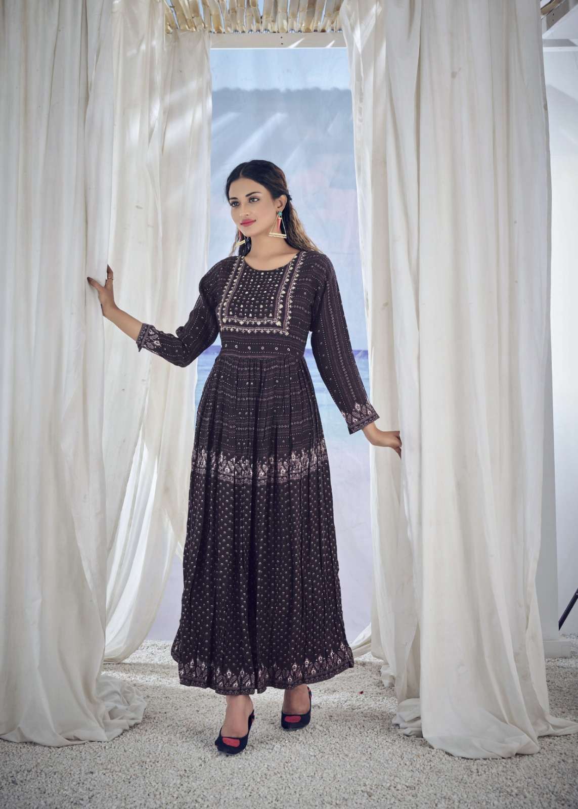 Amoha Trendz Kig Pure Viscose Muslin Long Kurti Gowns Wholesale catalog