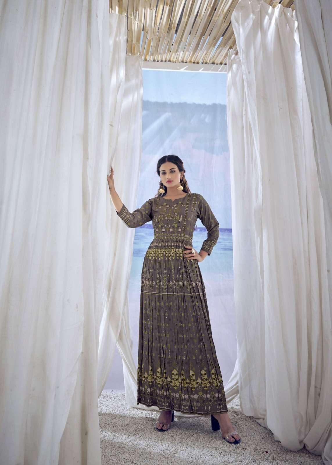 Amoha Trendz Kig Pure Viscose Muslin Long Kurti Gowns Wholesale catalog