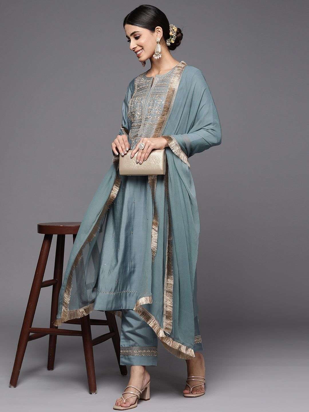 Amrita Grey Viscose Chanderi Kurti Wholesale catalog