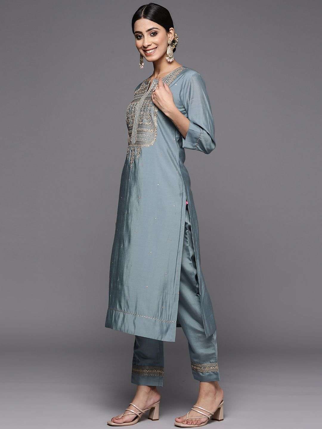 Amrita Grey Viscose Chanderi Kurti Wholesale catalog