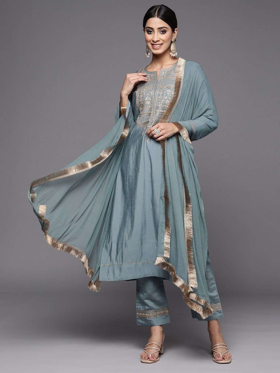 Amrita Grey Viscose Chanderi Kurti Wholesale catalog