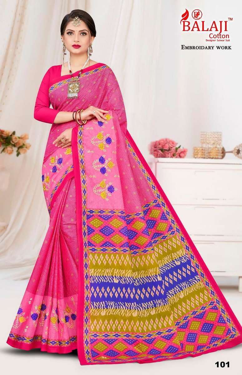 Balaji Shyam Sundari With Embroidery Work -Cotton Saree -Wholesale Catalog